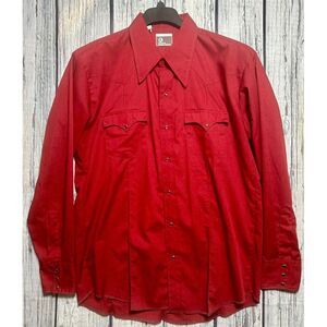 Vintage JC Penney Western Apparel Shirt Men's 18 Long Tall Red Pearl Snap - READ